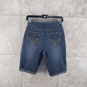 Bermuda Blue Jean Cato Cuffed Cut Off Embellished Jean Shorts Studded Size 8
